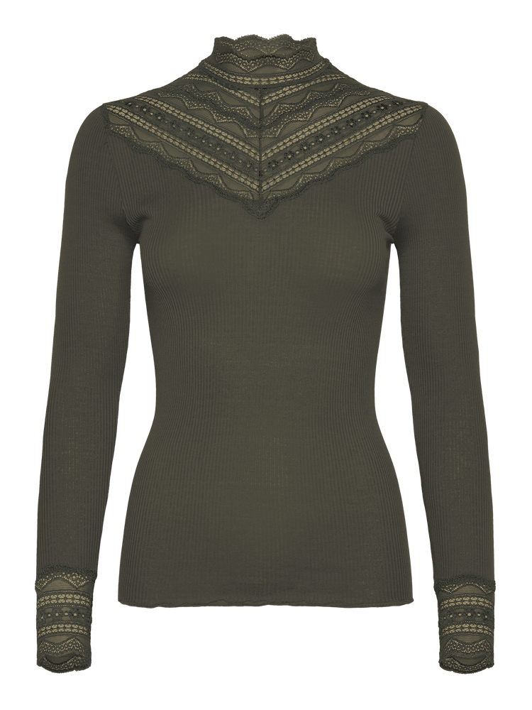 RWBenita Silk LS Lace T- neck T-shirt Forrest Night