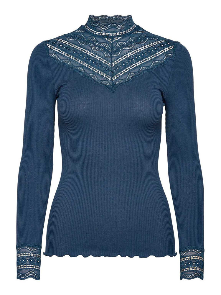 Rosemunde RWBenita Silk Lace T-Neck T-Shirt Jeans Blau