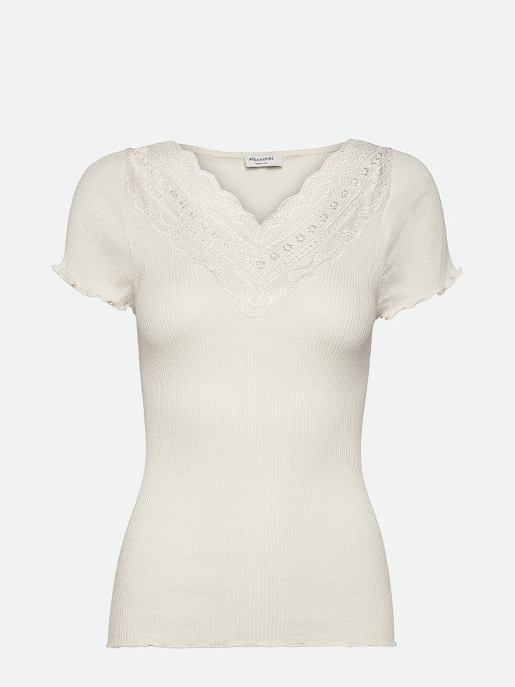 Rosemunde RWBenita SS V-Neck T-shirt Elfenbein (Ivory)
