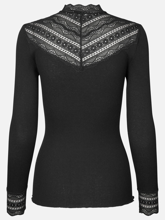 RWBenita Silk LS Lace T- neck T-shirt Schwarz