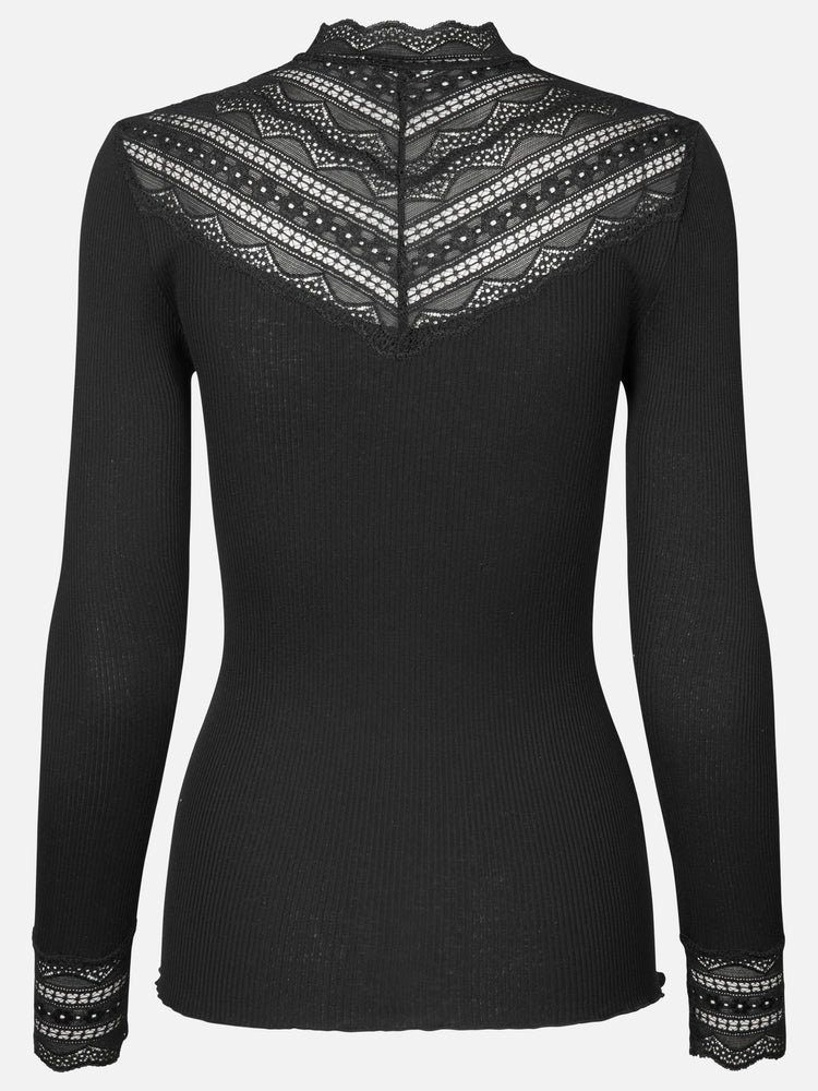RWBenita Silk LS Lace T- neck T-shirt Schwarz