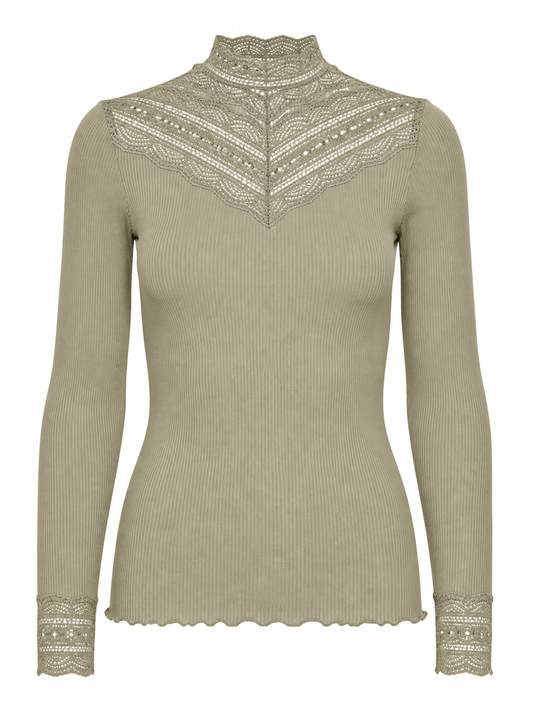 Rosemunde RWBenita Silk Lace T-Neck T-Shirt Leichtes Grün