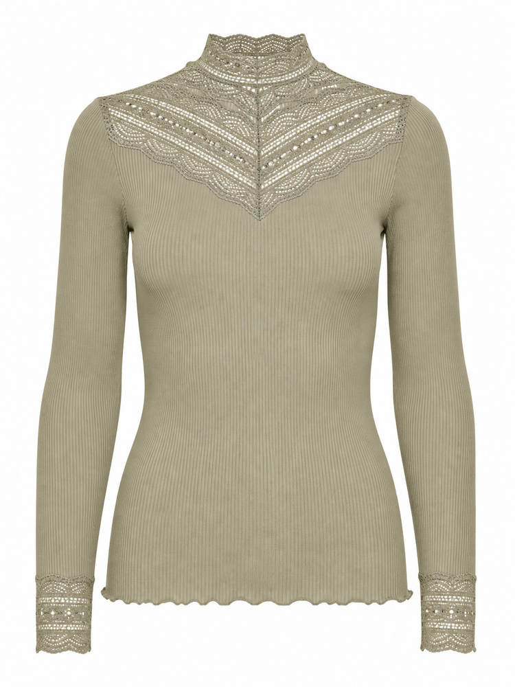 Rosemunde RWBenita Silk Lace T-Neck T-Shirt Leichtes Grün