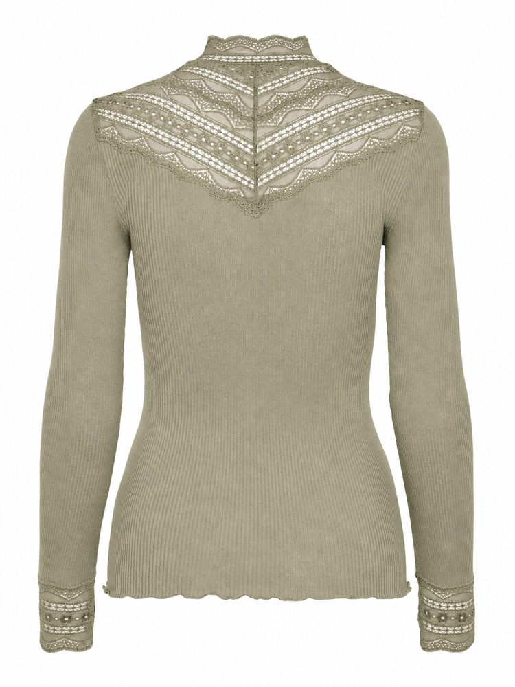 Rosemunde RWBenita Silk Lace T-Neck T-Shirt Leichtes Grün
