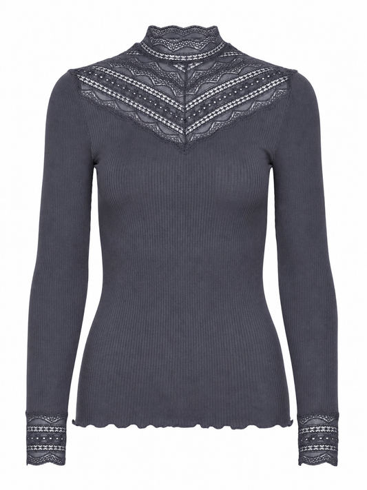 Rosemunde RWBenita Silk Lace T-Neck T-Shirt Dark Denim