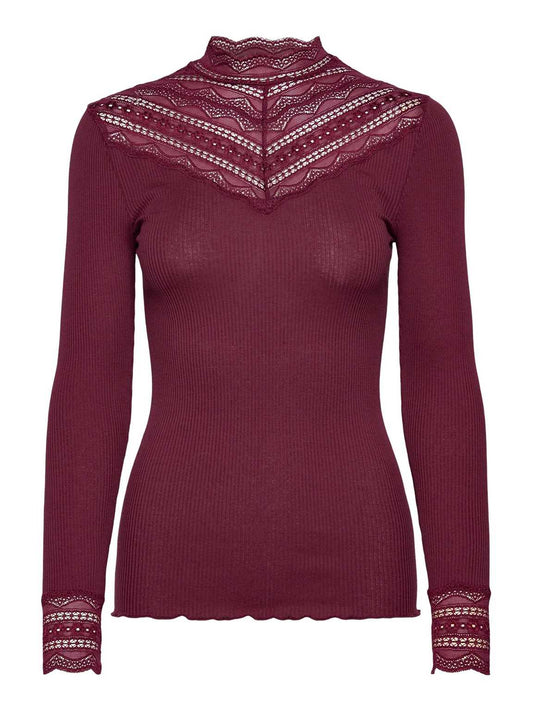 Rosemunde RWBenita Silk Lace T-Neck T-Shirt Weinrot