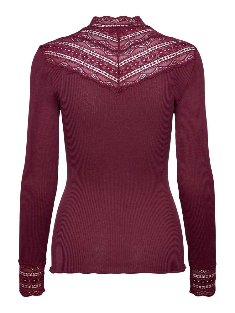 Rosemunde RWBenita Silk Lace T-Neck T-Shirt Weinrot